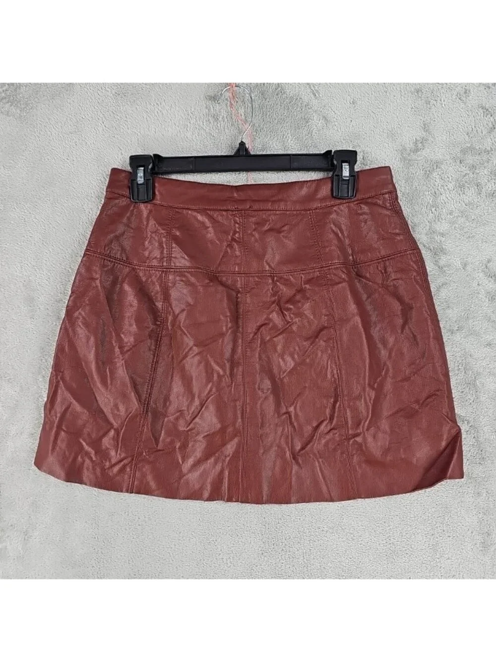 Free People Skirt Womens 8 Brown Vegan Faux Leather A Line Mini Snap Front